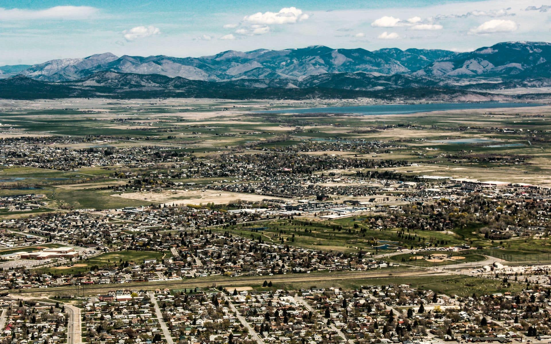 Downtown Helena, Montana with the Cathedral of Saint Helena and surrounding hills